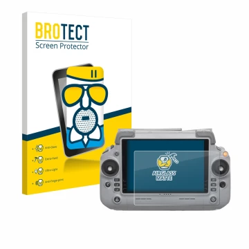 Vorderseite einer Produktverpackung mit dem Markenlogo BROTECT. Daneben ist das Gerät DJI RC Plus 2 mit dem zugehörigen Displa