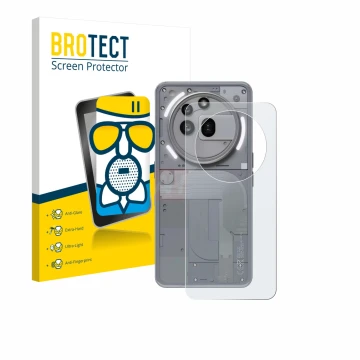 Vorderseite einer Produktverpackung mit dem Markenlogo BROTECT. Daneben ist das Gerät Nothing Phone (3a) Pro (Rückseite) mit d