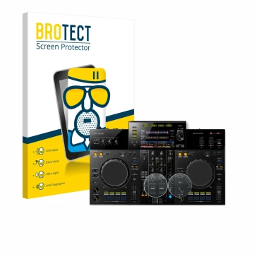 Vorderseite einer Produktverpackung mit dem Markenlogo BROTECT. Daneben ist das Gerät Pioneer XDJ -RR (Jog) mit dem zugehörige
