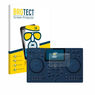 Vorderseite einer Produktverpackung mit dem Markenlogo BROTECT. Daneben ist das Gerät AlphaTheta OMNIS-Duo (Jog) mit dem zugeh