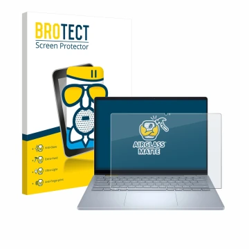 Vorderseite einer Produktverpackung mit dem Markenlogo BROTECT. Daneben ist das Gerät Dell 14 Plus 2-in-1 mit dem zugehörigen 