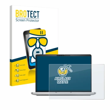 Vorderseite einer Produktverpackung mit dem Markenlogo BROTECT. Daneben ist das Gerät Dell Pro 13 Plus Laptop mit dem zugehöri