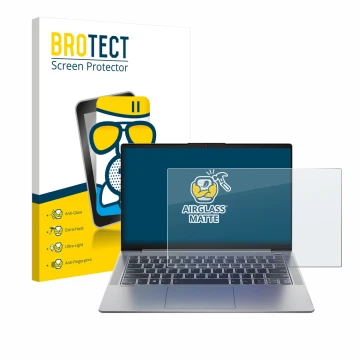 Vorderseite einer Produktverpackung mit dem Markenlogo BROTECT. Daneben ist das Gerät Lenovo IdeaPad 5 14ALC05 mit dem zugehör