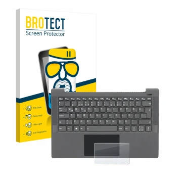 Vorderseite einer Produktverpackung mit dem Markenlogo BROTECT. Daneben ist das Gerät Lenovo IdeaPad 5 14ALC05 Touchpad mit de