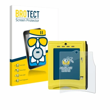 Vorderseite einer Produktverpackung mit dem Markenlogo BROTECT. Daneben ist das Gerät Nayax VPOS TOUCH mit dem zugehörigen Dis