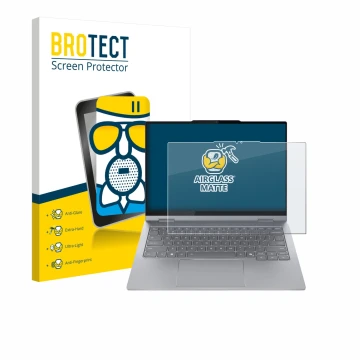 Vorderseite einer Produktverpackung mit dem Markenlogo BROTECT. Daneben ist das Gerät Lenovo ThinkBook 14 2-in-1 Gen 5 mit dem