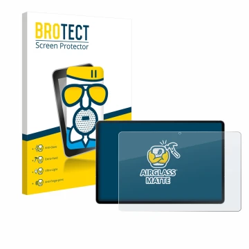 Vorderseite einer Produktverpackung mit dem Markenlogo BROTECT. Daneben ist das Gerät Samsung Galaxy Tab S10 FE+ WiFi mit dem 