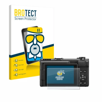 Vorderseite einer Produktverpackung mit dem Markenlogo BROTECT. Daneben ist das Gerät Canon PowerShot V1 mit dem zugehörigen D