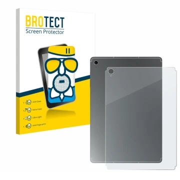 Vorderseite einer Produktverpackung mit dem Markenlogo BROTECT. Daneben ist das Gerät Samsung Galaxy Tab S10 FE+ (Rückseite) m