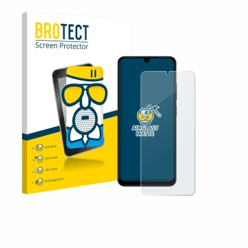 Vorderseite einer Produktverpackung mit dem Markenlogo BROTECT. Daneben ist das Gerät Xiaomi Redmi A5 mit dem zugehörigen Disp