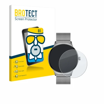 Vorderseite einer Produktverpackung mit dem Markenlogo BROTECT. Daneben ist das Gerät Pireware Slim Smartwatch mit dem zugehör