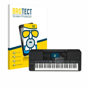 Vorderseite einer Produktverpackung mit dem Markenlogo BROTECT. Daneben ist das Gerät Yamaha PSR-SX720 mit dem zugehörigen Dis