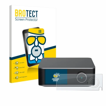 Vorderseite einer Produktverpackung mit dem Markenlogo BROTECT. Daneben ist das Gerät WiiM Ultra mit dem zugehörigen Displaysc