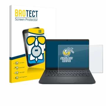 Vorderseite einer Produktverpackung mit dem Markenlogo BROTECT. Daneben ist das Gerät Dell Pro Max 14 mit dem zugehörigen Disp