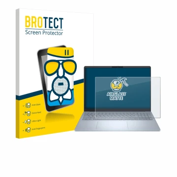 Vorderseite einer Produktverpackung mit dem Markenlogo BROTECT. Daneben ist das Gerät Dell 16 Plus Laptop mit dem zugehörigen 