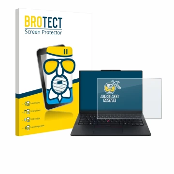 Vorderseite einer Produktverpackung mit dem Markenlogo BROTECT. Daneben ist das Gerät Lenovo ThinkPad E14 Gen 7 mit dem zugehö