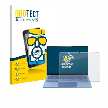 Vorderseite einer Produktverpackung mit dem Markenlogo BROTECT. Daneben ist das Gerät Microsoft Surface Laptop 13.8