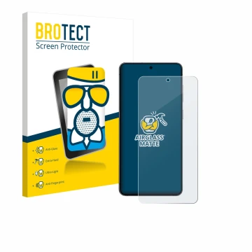 Vorderseite einer Produktverpackung mit dem Markenlogo BROTECT. Daneben ist das Gerät Samsung Galaxy S25 Edge mit dem zugehöri