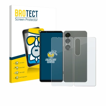 Vorderseite einer Produktverpackung mit dem Markenlogo BROTECT. Daneben ist das Gerät Sony Xperia 1 VII (Display+Rückseite) mi