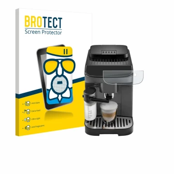 Vorderseite einer Produktverpackung mit dem Markenlogo BROTECT. Daneben ist das Gerät DeLonghi Magnifica Evo mit dem zugehörig