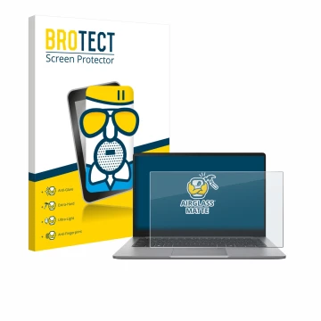 Vorderseite einer Produktverpackung mit dem Markenlogo BROTECT. Daneben ist das Gerät ASUS ExpertBook P1 P1403 mit dem zugehör