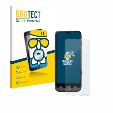 Vorderseite einer Produktverpackung mit dem Markenlogo BROTECT. Daneben ist das Gerät Doro Aurora A30 mit dem zugehörigen Disp