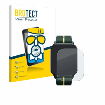 Vorderseite einer Produktverpackung mit dem Markenlogo BROTECT. Daneben ist das Gerät Motorola Moto watch fit mit dem zugehöri