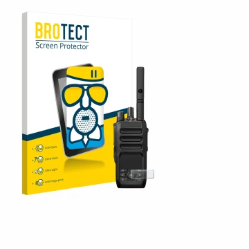 Vorderseite einer Produktverpackung mit dem Markenlogo BROTECT. Daneben ist das Gerät Motorola MOTOTRBO R5 mit dem zugehörigen