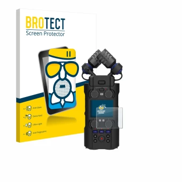 Vorderseite einer Produktverpackung mit dem Markenlogo BROTECT. Daneben ist das Gerät Zoom H5 Studio mit dem zugehörigen Displ