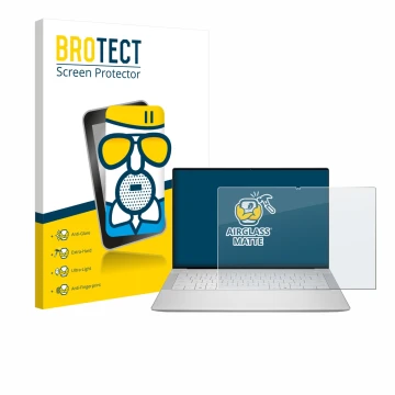 Vorderseite einer Produktverpackung mit dem Markenlogo BROTECT. Daneben ist das Gerät Dell 14 Premium Laptop mit dem zugehörig