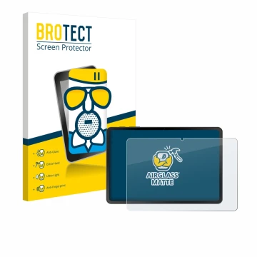 Vorderseite einer Produktverpackung mit dem Markenlogo BROTECT. Daneben ist das Gerät Doogee Tab A9 mit dem zugehörigen Displa