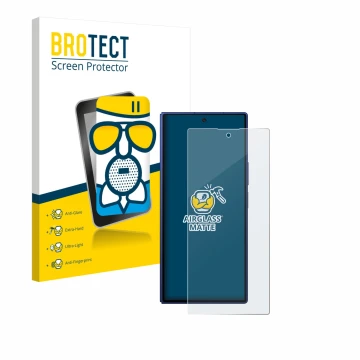 Vorderseite einer Produktverpackung mit dem Markenlogo BROTECT. Daneben ist das Gerät Samsung Galaxy Z Fold 7 mit dem zugehöri