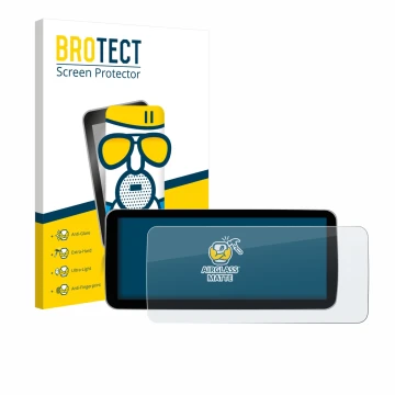 Vorderseite einer Produktverpackung mit dem Markenlogo BROTECT. Daneben ist das Gerät Ninetom Car Radio 12.3