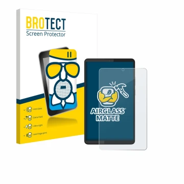 Vorderseite einer Produktverpackung mit dem Markenlogo BROTECT. Daneben ist das Gerät Lenovo Tab One 8.7