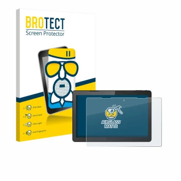 Vorderseite einer Produktverpackung mit dem Markenlogo BROTECT. Daneben ist das Gerät Hannspree Pad 13.3