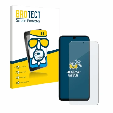 Vorderseite einer Produktverpackung mit dem Markenlogo BROTECT. Daneben ist das Gerät Samsung Galaxy A17 5G mit dem zugehörige