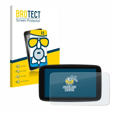Vorderseite einer Produktverpackung mit dem Markenlogo BROTECT. Daneben ist das Gerät TomTom GO Classic 5