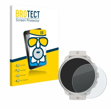 Vorderseite einer Produktverpackung mit dem Markenlogo BROTECT. Daneben ist das Gerät Suunto Race 2 mit dem zugehörigen Displa