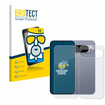 Vorderseite einer Produktverpackung mit dem Markenlogo BROTECT. Daneben ist das Gerät Google Pixel 10 Pro XL (Display+Rückseit