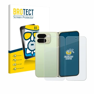 Vorderseite einer Produktverpackung mit dem Markenlogo BROTECT. Daneben ist das Gerät Google Pixel 10 Pro Fold (Display+Rückse