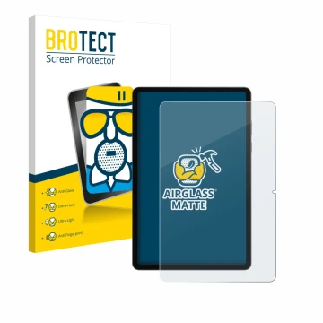 Vorderseite einer Produktverpackung mit dem Markenlogo BROTECT. Daneben ist das Gerät Samsung Galaxy Tab S11 (Hochformat) mit 