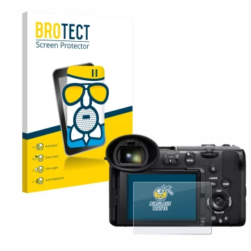 Vorderseite einer Produktverpackung mit dem Markenlogo BROTECT. Daneben ist das Gerät Sony Cinema Line FX2 mit dem zugehörigen