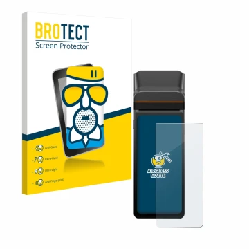 Vorderseite einer Produktverpackung mit dem Markenlogo BROTECT. Daneben ist das Gerät Sunmi V3H mit dem zugehörigen Displaysch