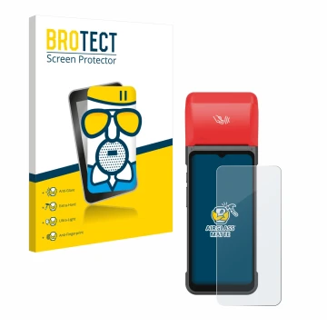 Vorderseite einer Produktverpackung mit dem Markenlogo BROTECT. Daneben ist das Gerät iMin Swift 2 Pro mit dem zugehörigen Dis