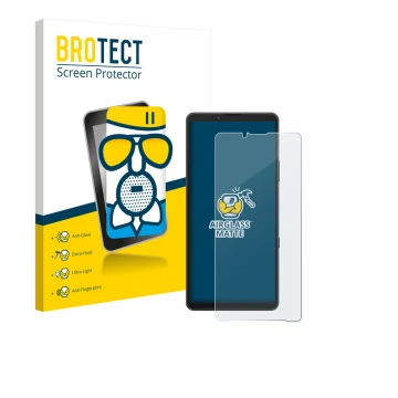 Vorderseite einer Produktverpackung mit dem Markenlogo BROTECT. Daneben ist das Gerät Sony Xperia 10 VII mit dem zugehörigen D