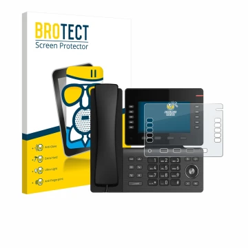 Vorderseite einer Produktverpackung mit dem Markenlogo BROTECT. Daneben ist das Gerät Snom D865 mit dem zugehörigen Displaysch