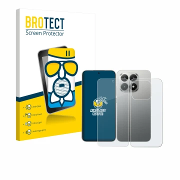 Vorderseite einer Produktverpackung mit dem Markenlogo BROTECT. Daneben ist das Gerät Xiaomi 15T (Display+Rückseite) mit dem z