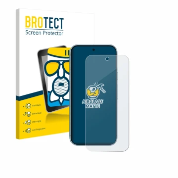 Vorderseite einer Produktverpackung mit dem Markenlogo BROTECT. Daneben ist das Gerät Google Pixel 9 (case-friendly) mit dem z