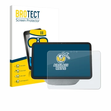 Vorderseite einer Produktverpackung mit dem Markenlogo BROTECT. Daneben ist das Gerät Amazon Echo Show 11 2025 mit dem zugehör