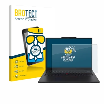 Vorderseite einer Produktverpackung mit dem Markenlogo BROTECT. Daneben ist das Gerät Lenovo ThinkPad L13 Gen 6 mit dem zugehö